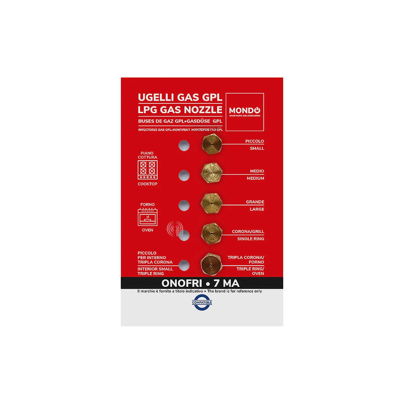 ONOFRI, UNIVERSALE, MONDO - Kit of 5 LPG gas injectors 7MA for countertop - AST-00537510