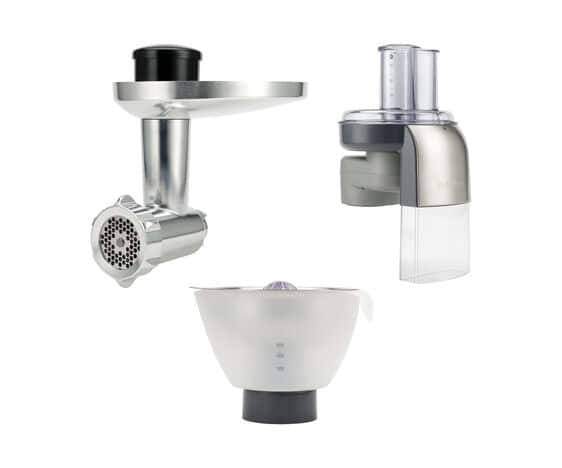 Food chopper, citrus juicer and continuous cutter/grater