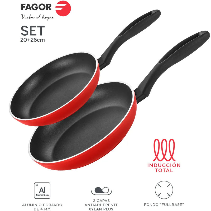 FAGOR Set sartenes STIM Ø18 Ø22 Ø26 rojo
